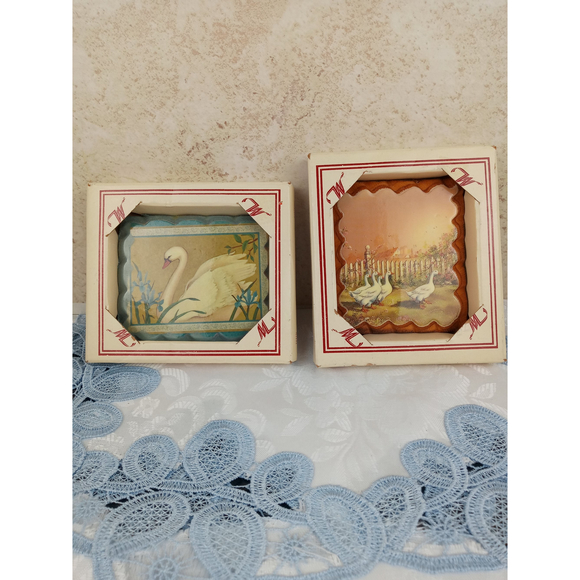Wintermute Industries Inc Rustic Wood Plaques 4x3" - Swan & Geese Set of 2 NOS - Picture 1 of 9